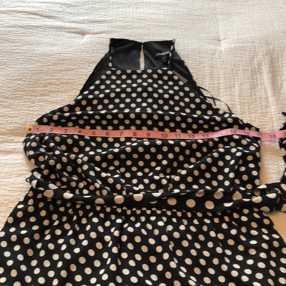 Express Black & White Polka Dot Cocktail Dress with Asymmetrical Ruffled Hemline - Picture 7 of 12